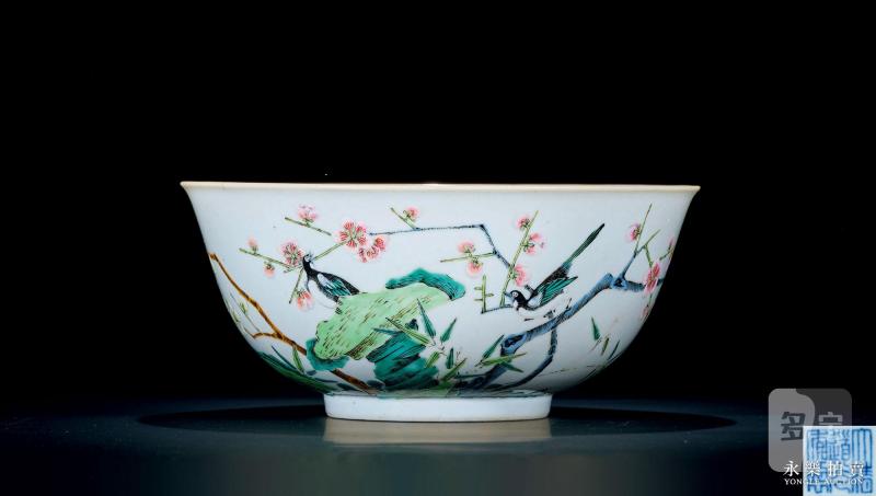 清道光 粉彩喜鹊登梅纹大碗 - 图2